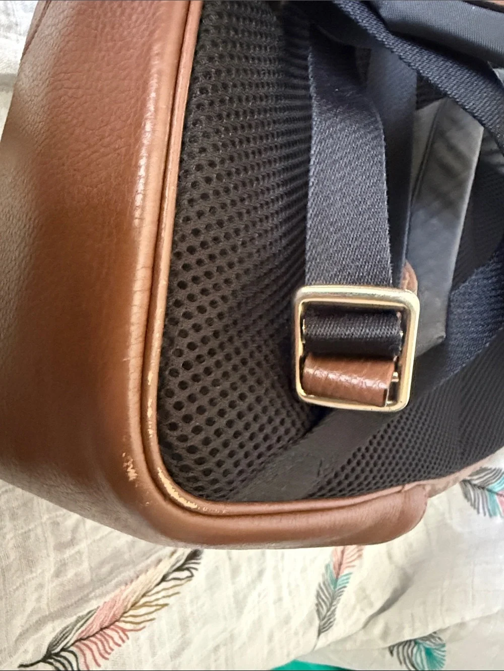 Coach Brown Signature Leather Backpack with gold hardware